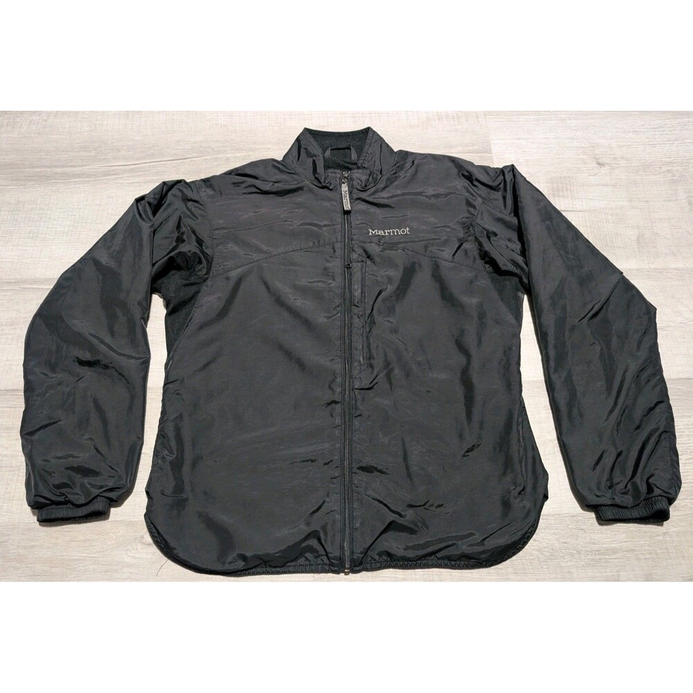 Marmot Full Zip Fleece Lined Windbreaker Womens Sz M Zipped Pockets Logo Black